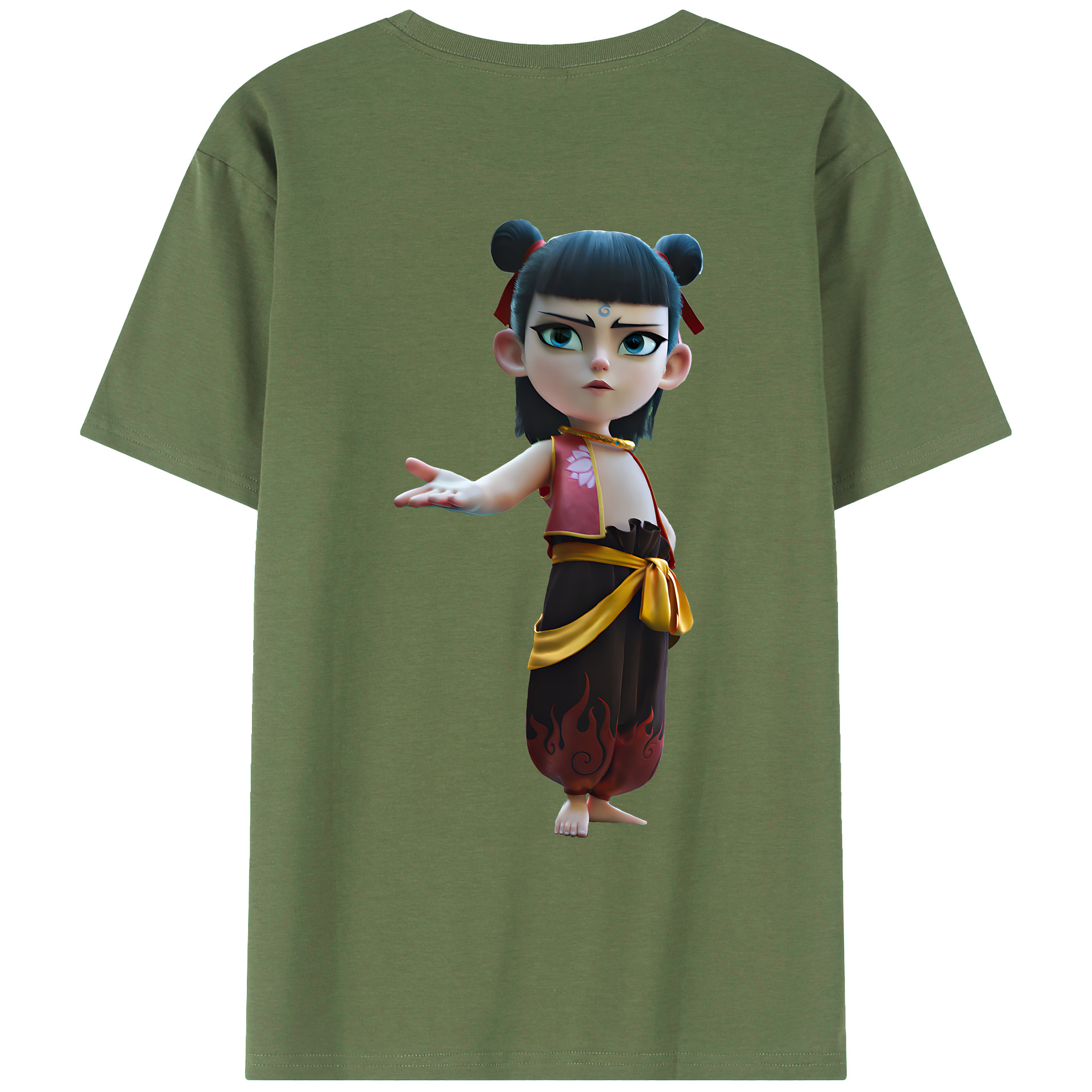 （画像用） Ne Zha 2 ナタ 魔童の大暴れ 綿100％ メンズ半袖Tシャツ（バックプリント） 通気性